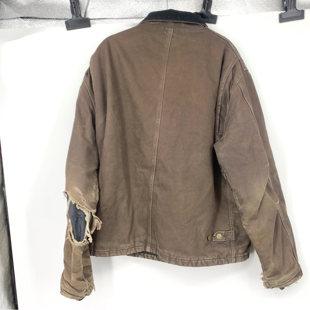 Carhartt Men Size XL TALL Jacket J22 DKB Coat Distressed RIPPED Brown Canvas - Picture 9 of 13